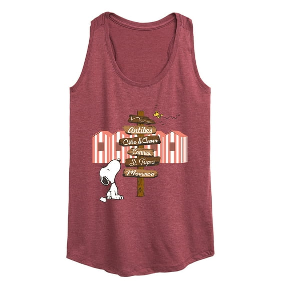 Peanuts - Summer Edition - Snoopy Looking for a Destination on Sign - Women's Racerback Tank Top