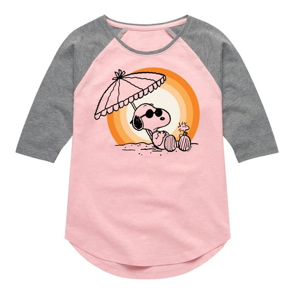 Peanuts - Summer Edition - Snoopy & Woodstock Relaxing - Toddler & Youth Girls Raglan Graphic T-Shirt