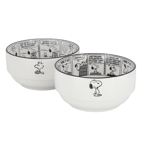 Peanuts Sunday Strips 2 Piece 6 Inch Round Fine Ceramic Bowl Set in White