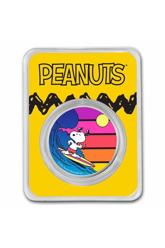 Sunset Surfing Snoopy 1 oz Colorized Silver