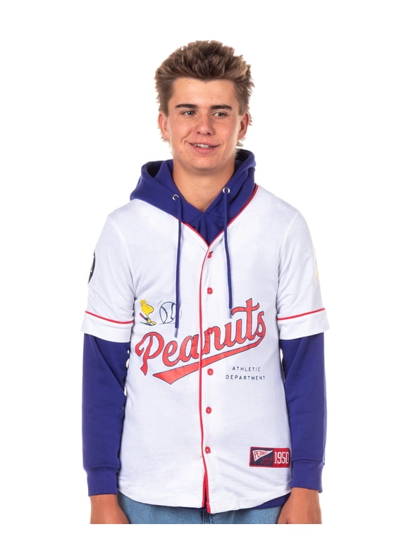 Peanuts Sweatshirt Men's Snoopy and Woodstock #50 Baseball Jersey Hoodie Long Sleeve