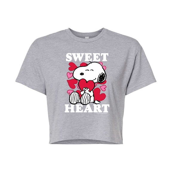 Peanuts - Sweet Heart Snoopy - Juniors Cropped Graphic T-Shirt