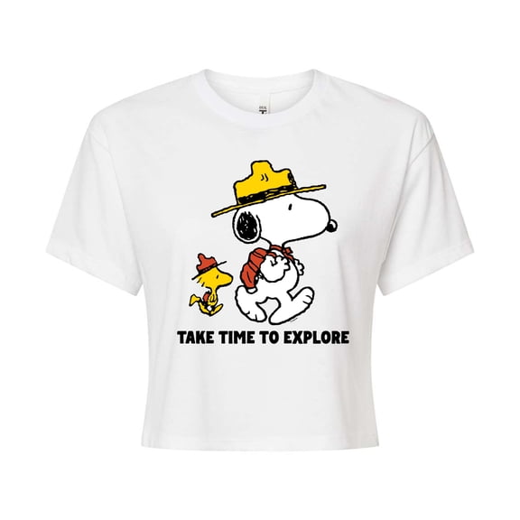 Peanuts - Take Time To Explore - Juniors Cropped Cotton Blend T-Shirt