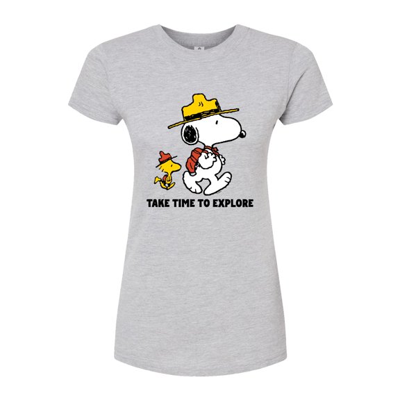 Peanuts - Take Time To Explore - Juniors Fitted Graphic T-Shirt