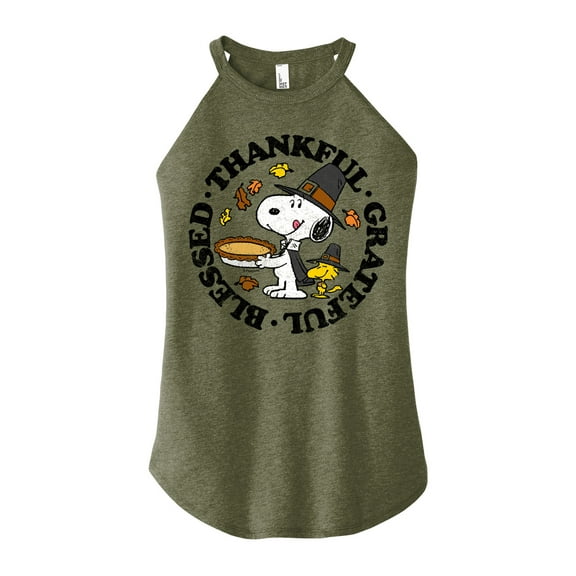 Peanuts - Thankful Grateful Blessed - Juniors High Neck Tank Top