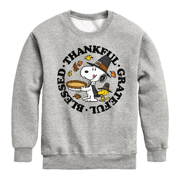 Peanuts - Thankful, Grateful, Blessed - Toddler And Youth Crewneck Fleece Sweatshirt