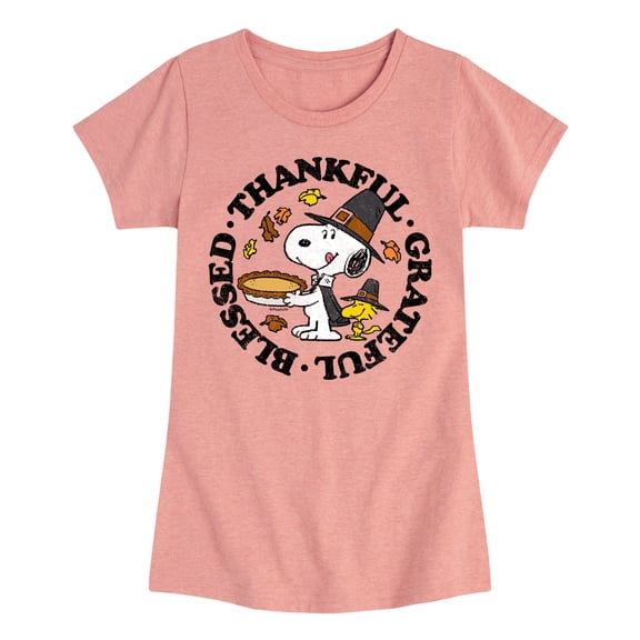 Peanuts - Thankful, Grateful, Blessed - Toddler And Youth Girls Short Sleeve Graphic T-Shirt