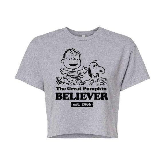 Peanuts - The Great Pumpkin Believer - Juniors Cropped Cotton Blend T-Shirt