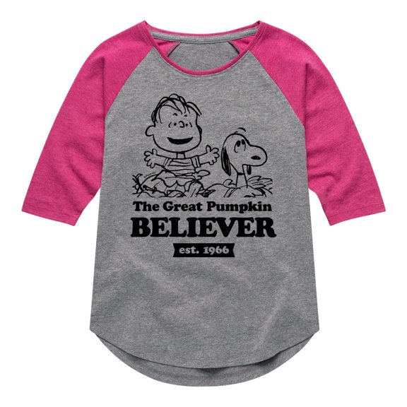 Peanuts - The Great Pumpkin Believer - Toddler And Youth Girls Raglan Graphic T-Shirt