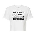 thumbnail image 1 of Peanuts - Tired Tomorrow - Juniors Cropped Cotton Blend T-Shirt, 1 of 6