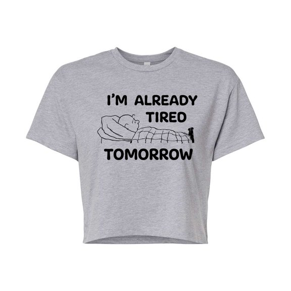 Peanuts - Tired Tomorrow - Juniors Cropped Cotton Blend T-Shirt