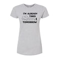thumbnail image 1 of Peanuts - Tired Tomorrow - Juniors Fitted Graphic T-Shirt, 1 of 6