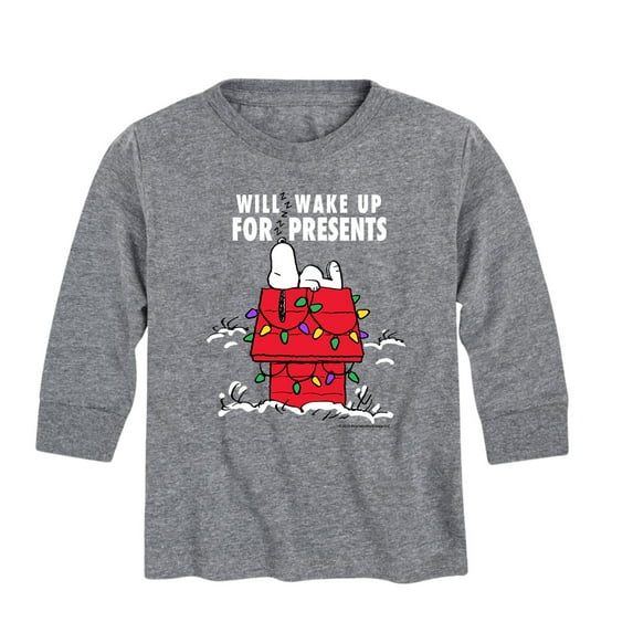 Peanuts - Snoopy Will Wake for Presents - Toddler And Youth Christmas Fun Long Sleeve Graphic T-Shirts