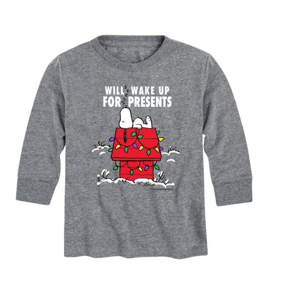 Peanuts - Snoopy Will Wake for Presents - Toddler And Youth Christmas Fun Long Sleeve Graphic T-Shirts