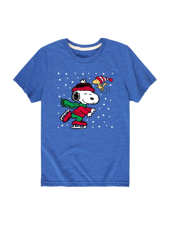 - Snoopy and Woodstock Christmas Skating Boys' Short Sleeve Graphic T-Shirt