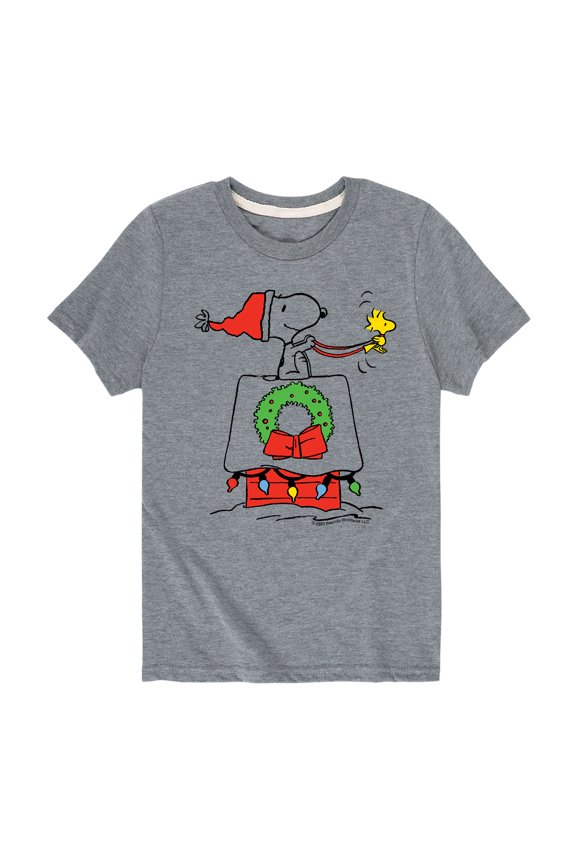 - Snoopy and Woodstoch Christmas Sleigh Dog House - Toddler And Youth Short Sleeve Graphic T-Shirts