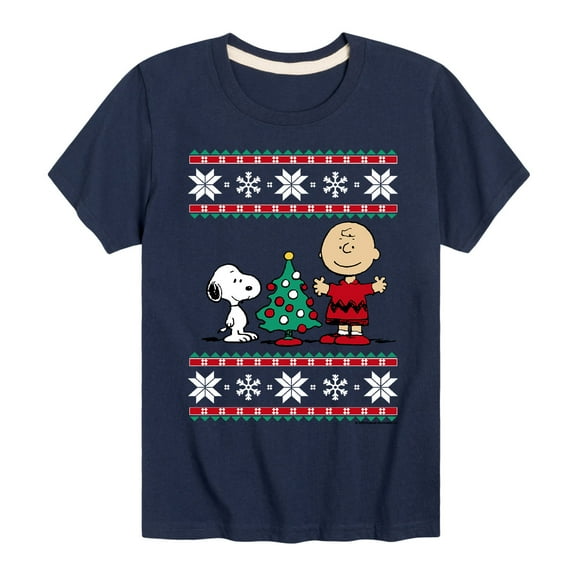 Peanuts - Snoopy and Charlie Brown Christmas Sweater - Toddler And Youth Short Sleeve Graphic T-Shirts