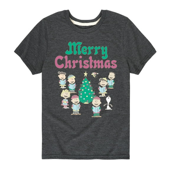 Peanuts - Snoopy and Friends Caroling Merry Christmas -Toddler and Youth Short Sleeve Graphic T-Shirts