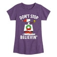 thumbnail image 1 of Peanuts - Snoopy Christmas Don't Stop Believin' - Toddler And Youth Girls Short Sleeve Graphic T-Shirts, 1 of 5