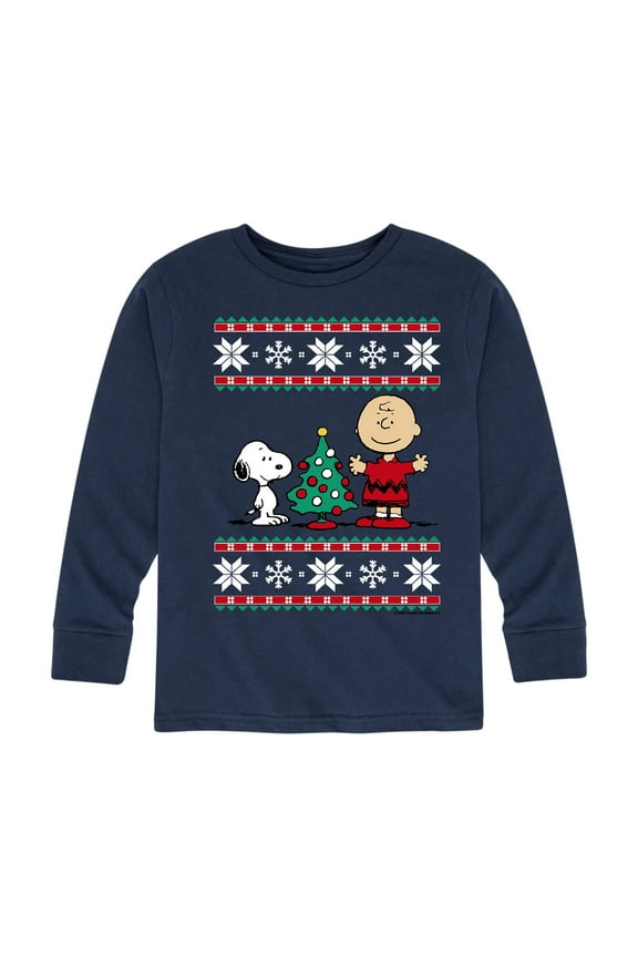 - Snoopy and Charlie Brown Christmas Sweater - Toddler And Youth Long Sleeve Graphic T-Shirts