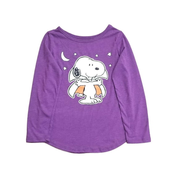 Peanuts Toddler Girls Long Purple Snoopy Vampire Halloween T-Shirt Tee Shirt 2T