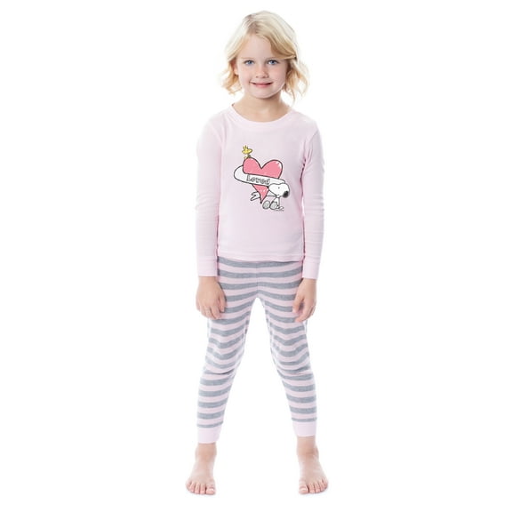 Peanuts Toddler Girls' Loved Snoopy Woodstock Valentine's 2PC Long Sleeve Pajama Set