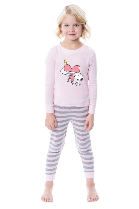 Peanuts Toddler Girls' Loved Snoopy Woodstock Valentine's 2PC Long Sleeve Pajama Set