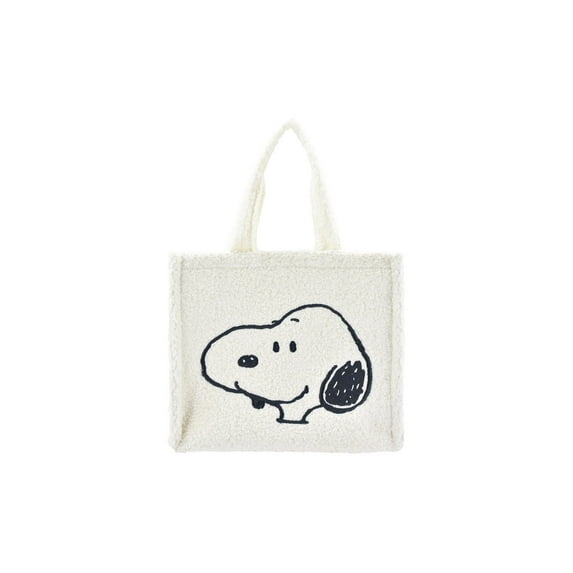 Peanuts Tote Bag, Snoopy and Woodstock Travel Handbag Side Purse with Adjustable Crossbody Shoulder Strap, White