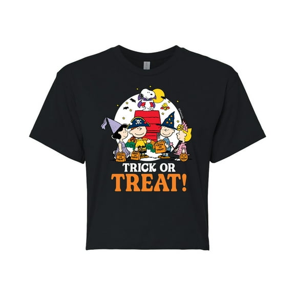 Peanuts - Trick Or Treat Moonlight - Juniors Cropped Cotton Blend T-Shirt