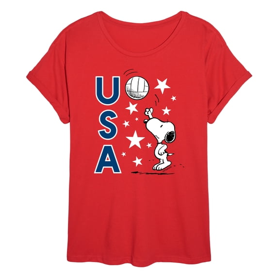 Peanuts - USA Volleyball - Juniors Oversized Graphic T-Shirt