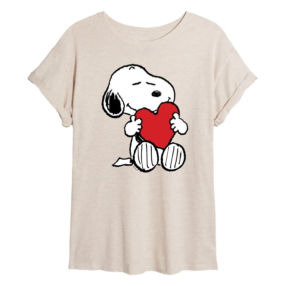 Peanuts - Valentine Snoopy Heart - Juniors Oversized Graphic T-Shirt