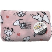 Peanuts Valentines Day Reversible VelvetLoft Throw Blanket, Pink/Navy - Running with Hearts, 50" x 70"