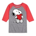 thumbnail image 1 of Peanuts -  Valentine's Hugging Heart  - Toddler And Youth Raglan Graphic T-Shirt, 1 of 7