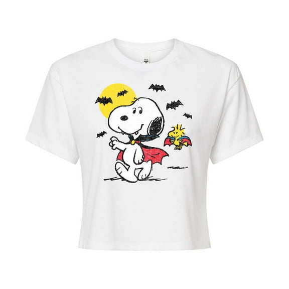 Peanuts - Vampire Snoopy Woodstock - Juniors Cropped Cotton Blend T-Shirt