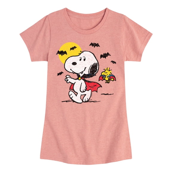 Peanuts - Vampire Snoopy and Woddstock - Toddler And Youth Girls Short Sleeve Graphic T-Shirt