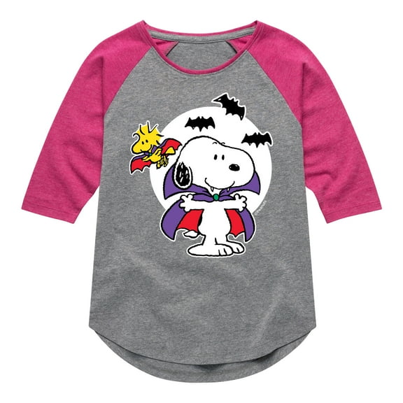 Peanuts - Vampire Snoopy with Woodstock - Toddler And Youth Girls Raglan Graphic T-Shirt