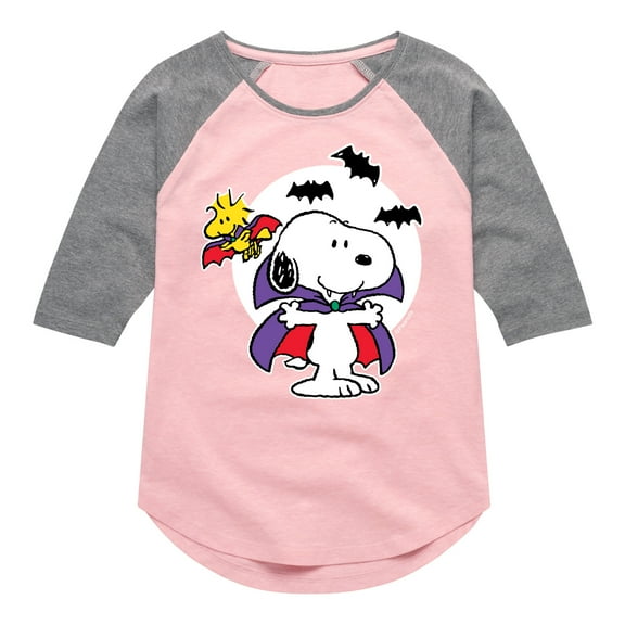 Peanuts - Vampire Snoopy with Woodstock - Toddler And Youth Girls Raglan Graphic T-Shirt