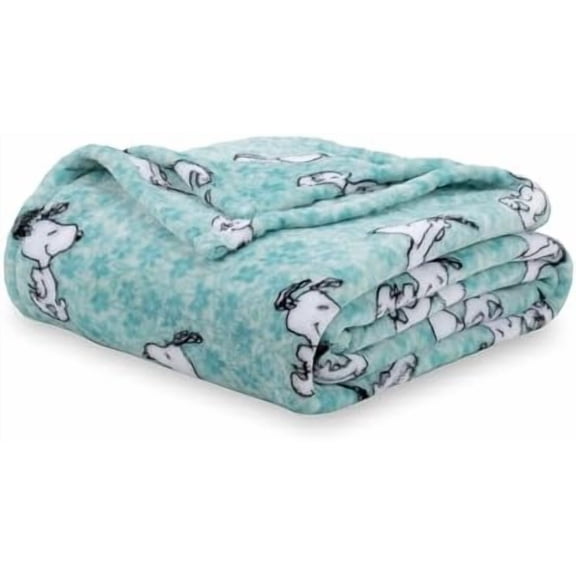 Peanuts® VelvetLoft® Cute Character Snoopy Plush Blanket,Snoopy Springtime Floral Dance Large Blue,Twin 60 in x 90 in (Official Peanuts® Product)