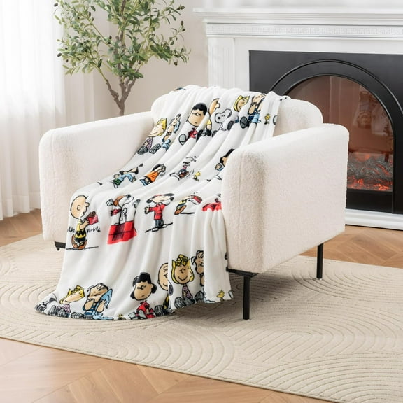 Peanuts® VelvetLoft® Cute Character Snoopy Plush Throw Blanket,Lakeside Plaid Harvest Snoopy and Woodstock Grey,Throw 55 in x 70 in (Official Peanuts® Product)