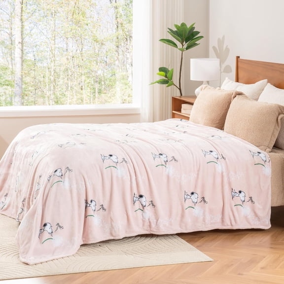 Peanuts® VelvetLoft® Cute Character Snoopy Plush Throw Blanket,Peanuts Snoopy Make A Wish Spring Blue,Throw 55 in x 70 in (Official Peanuts® Product)