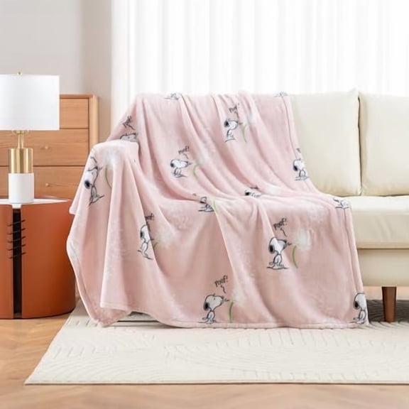 Peanuts VelvetLoft Cute Character Snoopy Plush Throw Blanket,Peanuts Snoopy Make A Wish Spring Pink,Throw 55 in x 70 in (Official Peanuts Product)