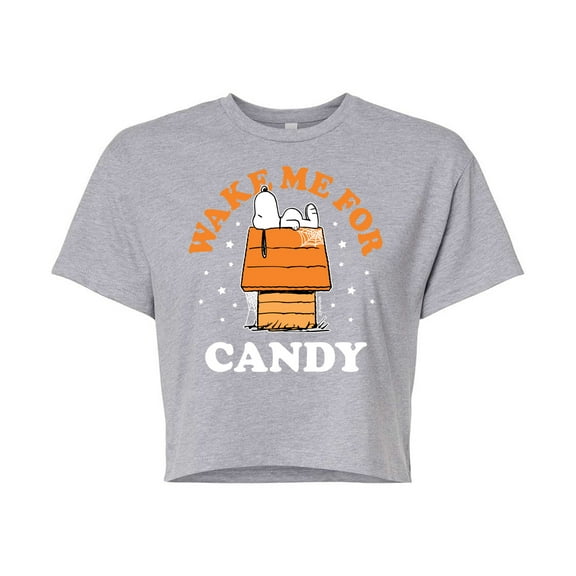 Peanuts - Wake Me For Candy - Juniors Cropped Cotton Blend T-Shirt