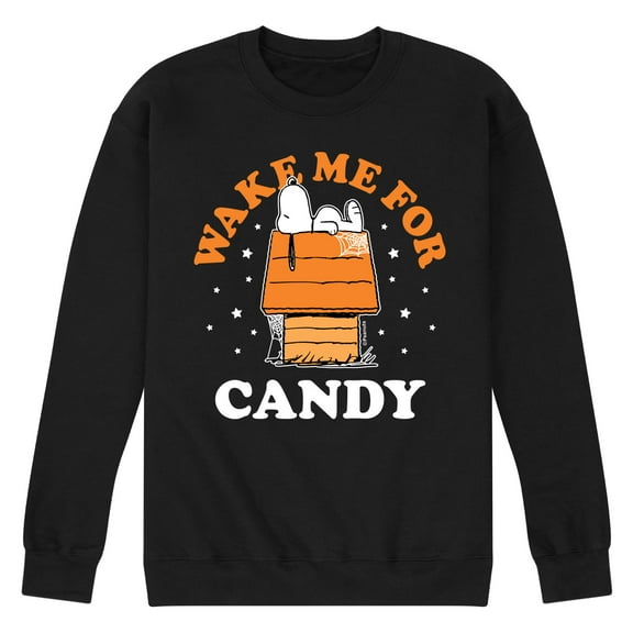 Peanuts - Wake Me For Candy - Men's Crew Neck Fleece Pullover
