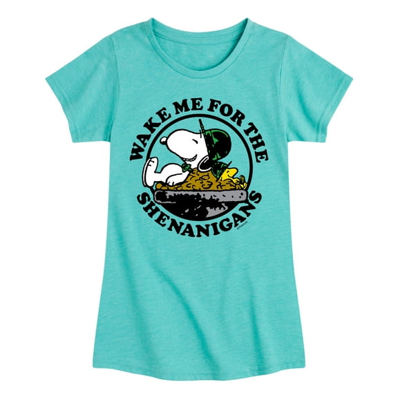Peanuts - Wake Me Shenanigans - Toddler and Youth Girls Short Sleeve Graphic T-Shirt