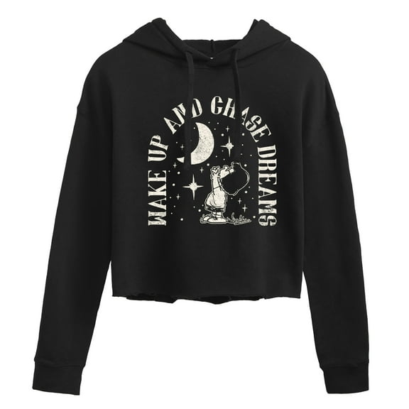 Peanuts - Wake Up And Chase Dreams - Juniors Cropped Pullover Hoodie