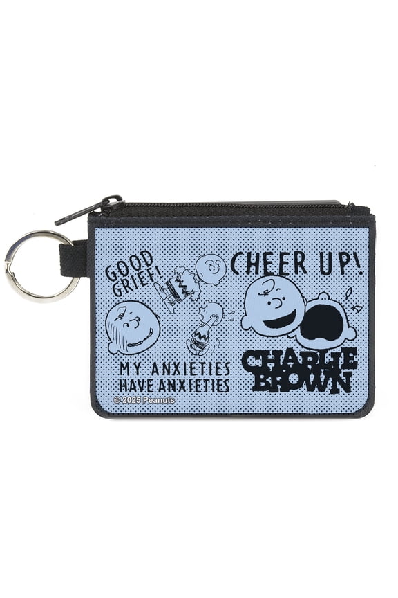 Peanuts Wallet, Coin Purse, Charlie Brown Poses and Quotes Baby Blue Black, Canvas