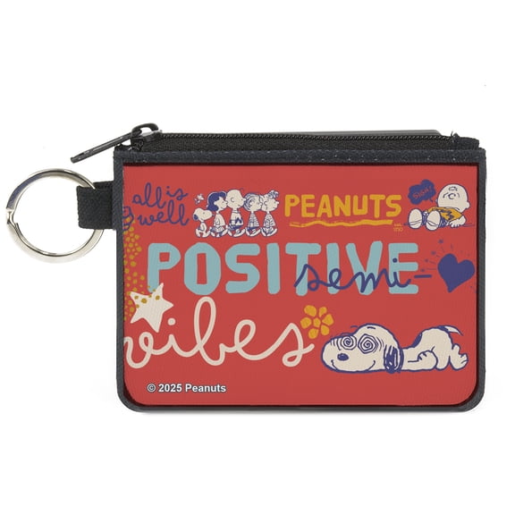 Peanuts Wallet, Coin Purse, Peanuts Gang Semi Positive Vibes Poses Red Blues White, Canvas