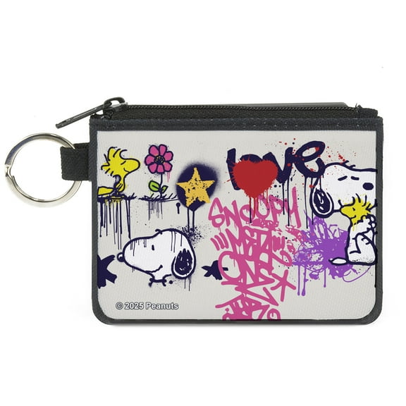 Peanuts Wallet, Coin Purse, Peanuts Snoopy and Woodstock Graffiti Collage Multi Color, Canvas