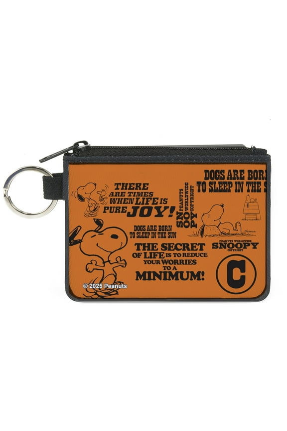 Peanuts Wallet, Coin Purse, Snoopy Poses and Quotes Collage Orange Black, Canvas