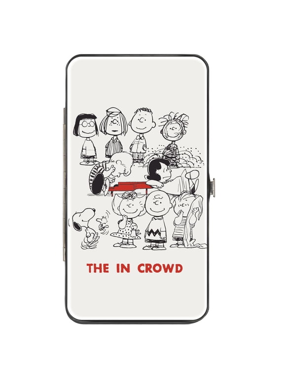 Peanuts Wallet, Hinged, Peanuts Gang the In Crowd Group Pose White Black Red, Vegan Leather